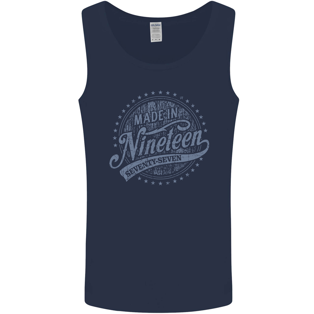 Distressed 48th Birthday Made In 1977 Mens Vest Tank Top Navy Blue