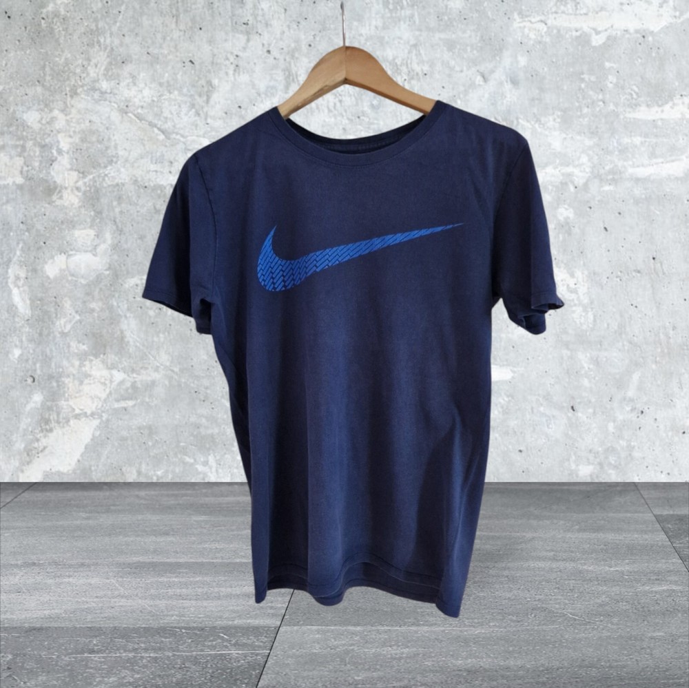 Nike The Nike Tee Big Swoosh T-Shirt Men's S Small Navy Blue Cotton Short Sleeve