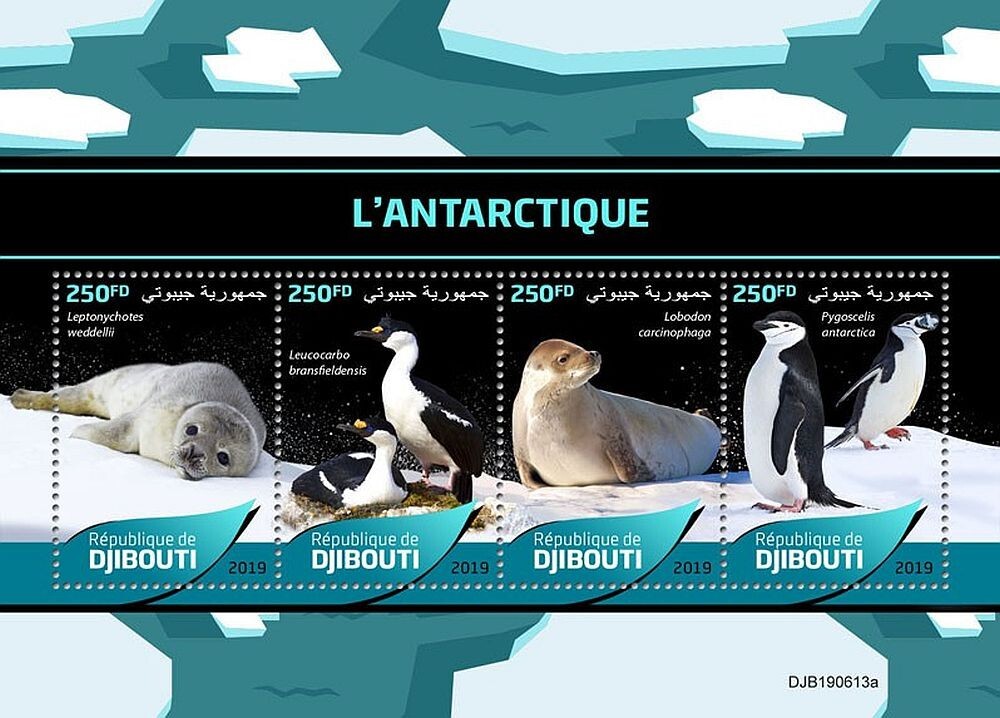 ANTARCTIC WILDLIFE Penguins/Shag/Seals Bird/Birds Stamp Sheet #177 2019 Djibouti