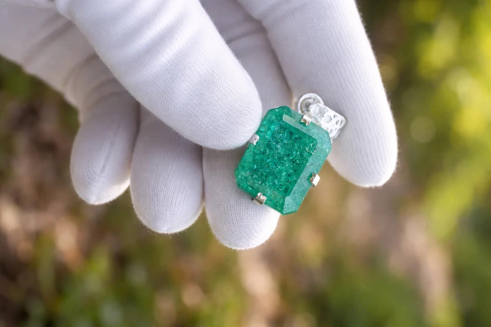 32 Ct Natural Emerald 925 Silver Octagon Pendant Gorgeous Gemstone with chain