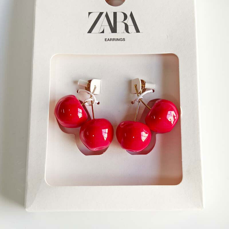 Zara Enamel Cherry Statement Stud Earrings Fashion Jewelry Gift for Women