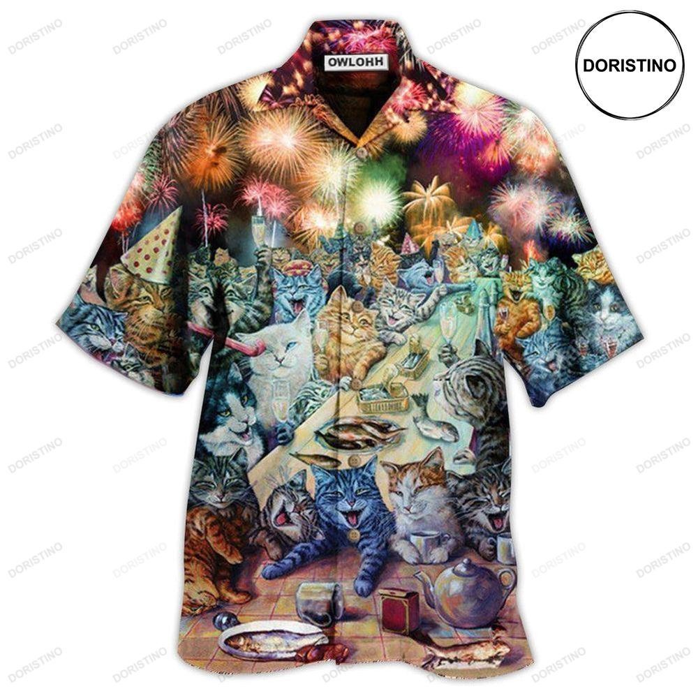 Cat New Years Party Of The Cats Hawaiian Shirt-image