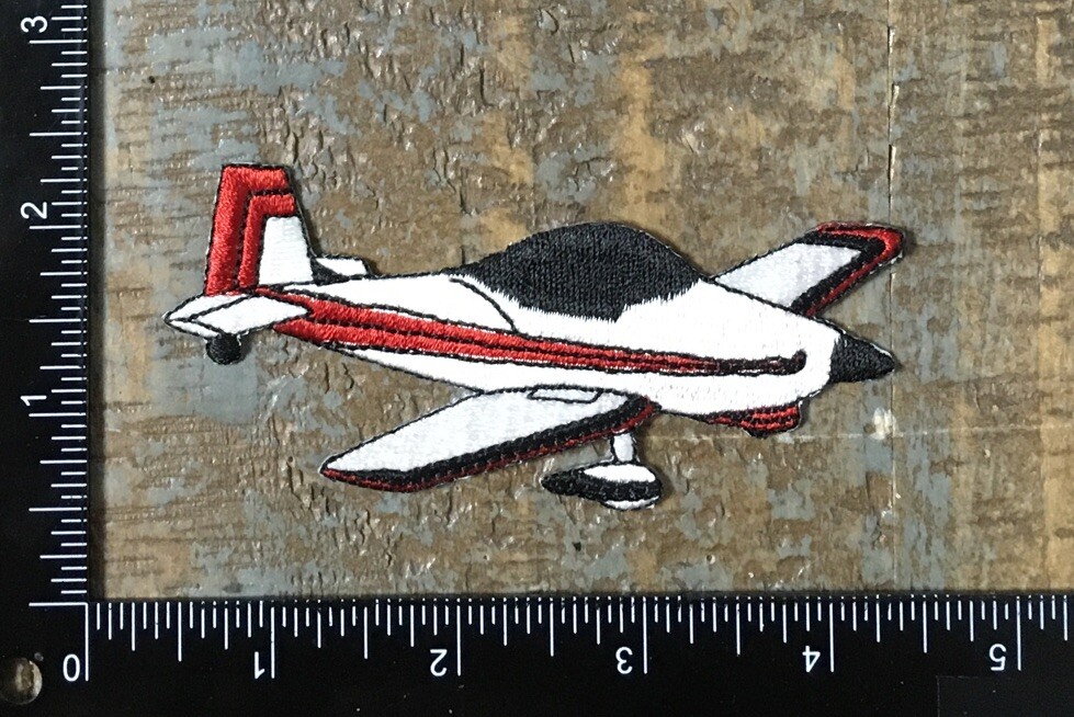 Vintage Airplane Aircraft Aviation Embroidered Iron-On Patch White/Red/Black