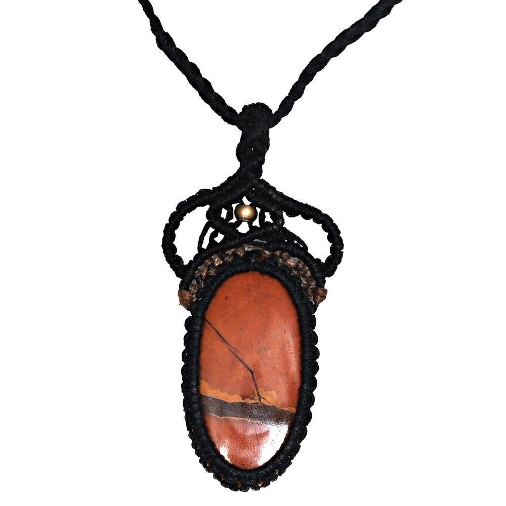 Macrame Jasper Necklace Handmade Red Bohemian Crystal Gemstone Pendant