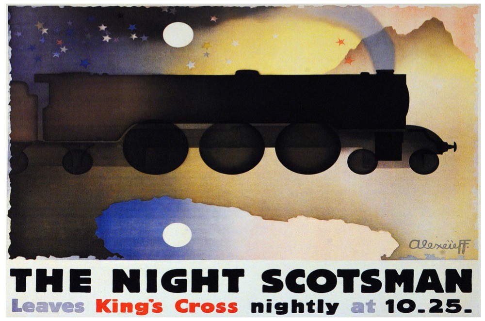 Vintage Poster.Night Train to Scotland.Room Decor.Bedroom Interior design.913i