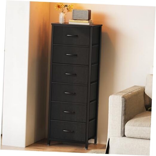 Tall Black 6-Drawer Fabric Storage Dresser for Bedroom