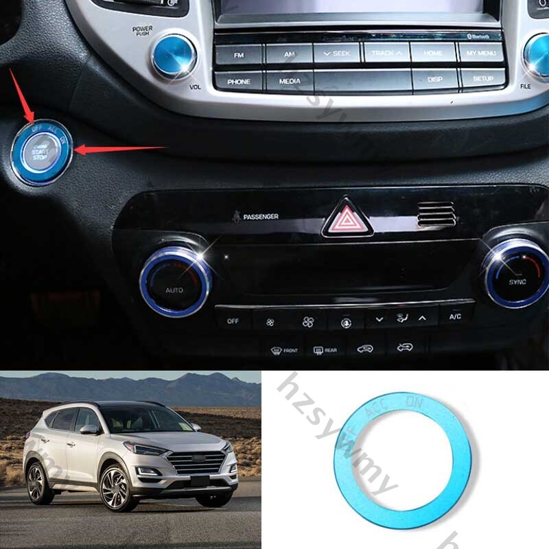 Blue Alloy Start Button Ignition Switch Ring Trim For Hyundai Tucson 16-2021