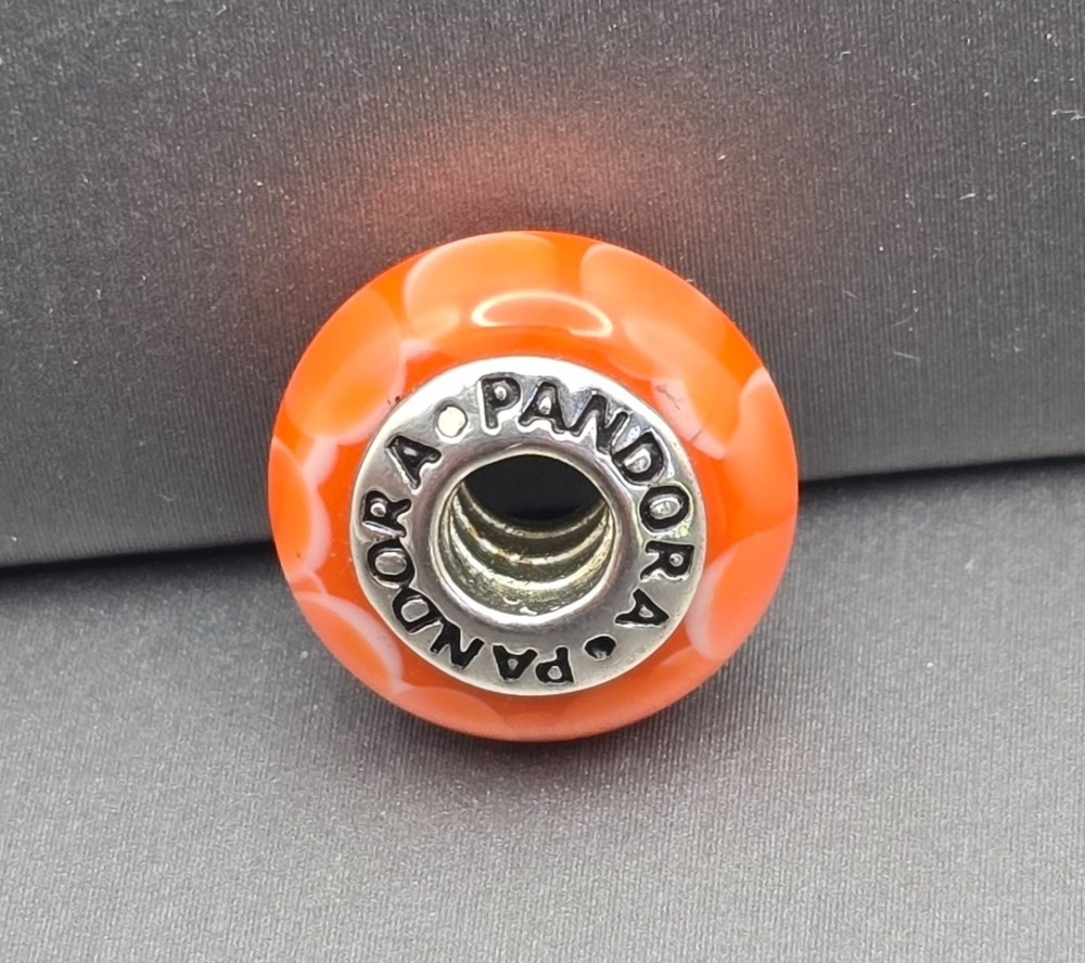 Pandora Orange Murano Glass Charm Bead with Sterling Silver Core 13.9mm