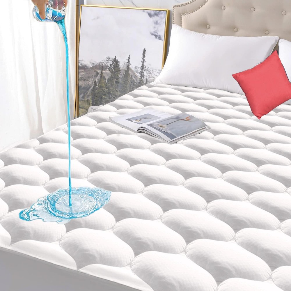 Full Size Quilted Fitted Waterproof Mattress Pad with Premium Hollow Fiber Fill
