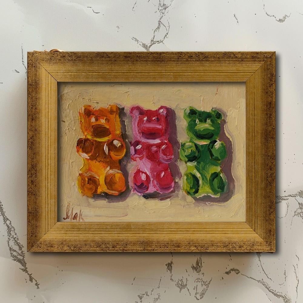 Gummy Bear Original Oil Painting Pop Art Still Life Wall Art  Candy Artwork Food