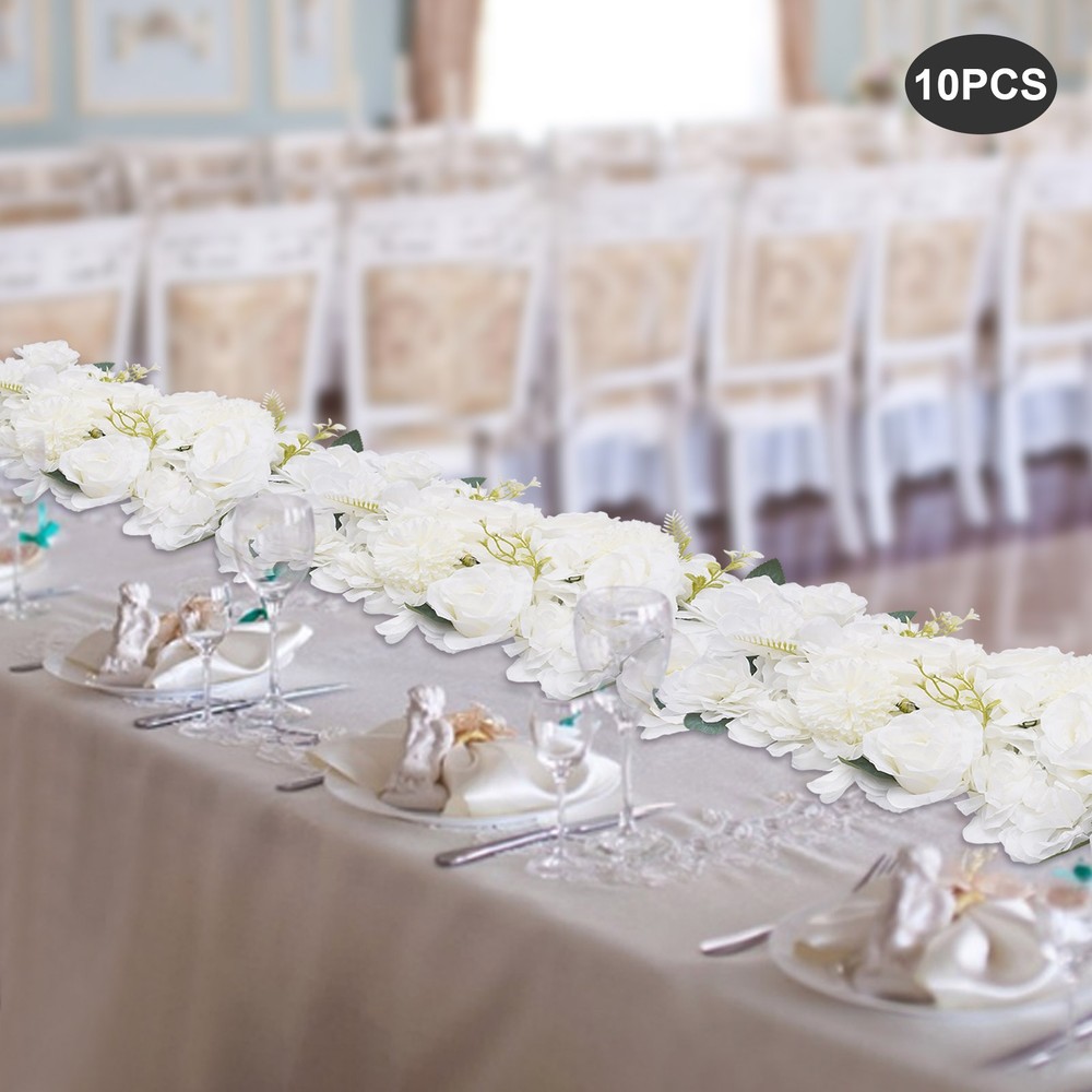 10 Pcs White Wedding Flower Centerpieces Artificial Silk Rose Table Decor