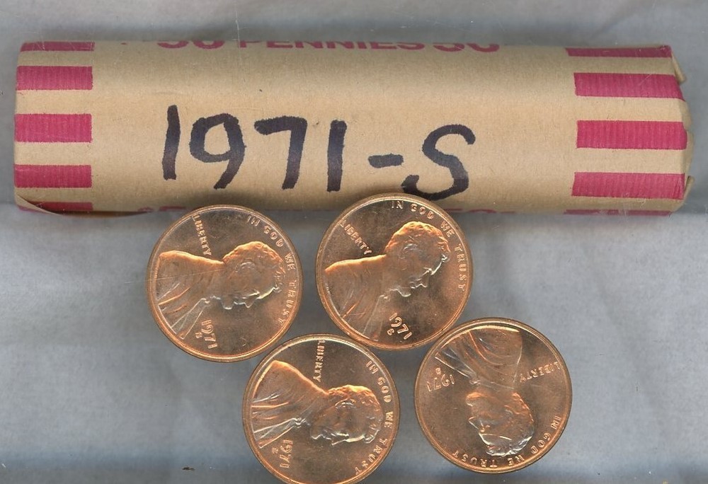1971-S Lincoln Memorial Cents BU/UNC Roll-50 Coins in Tubes
