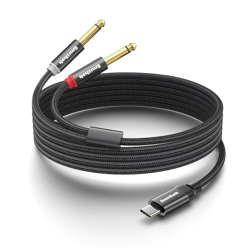 USB C to Dual 6.35Mm 1/4 Inch Stereo Splitter Cable for Smartphone Tablet Laptop