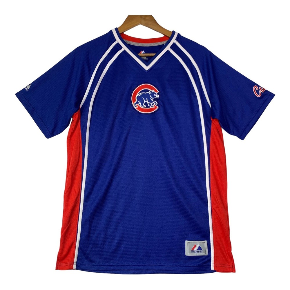 Chicago Cubs Majestic V-Neck Baseball Jersey for Men Size 18/20 Embroidered Logo