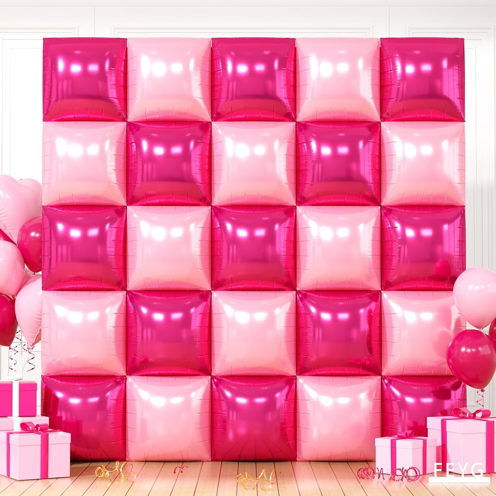 Hot Pink and Rose Gold Double-Sided 19 Inch Square Foil Balloons Wall Decor