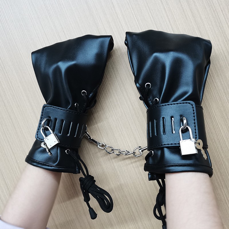 Patent Leather Dog Paw Gloves Mittens Handcuffs BDSM Bondage Couples Roleplay US