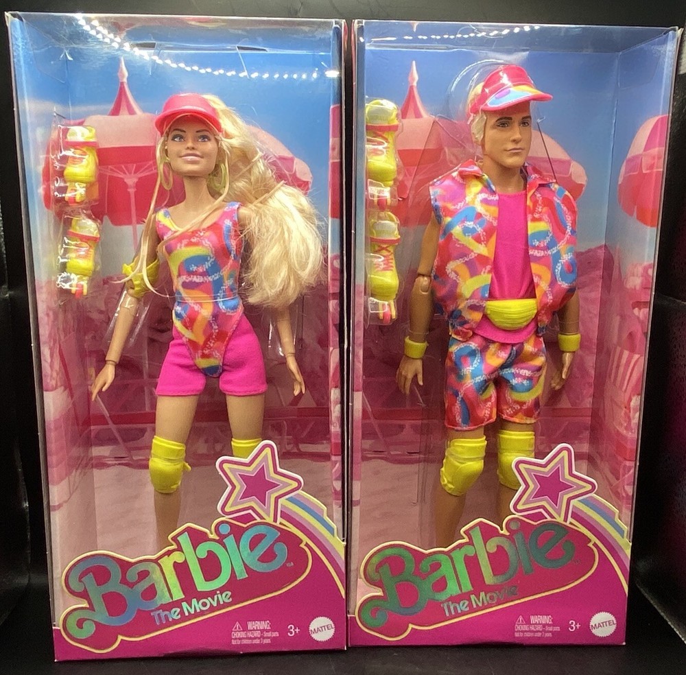 Set of 2 Barbie The Movie Neon Inline Roller Skating Outfit Barbie & Ken Dolls