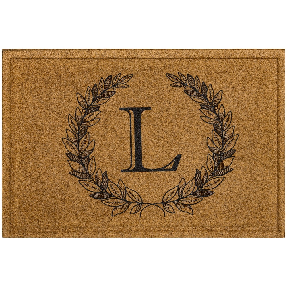 Custom Laurel Monogram L Faux Coir All-Weather Entryway Doormat 2x3