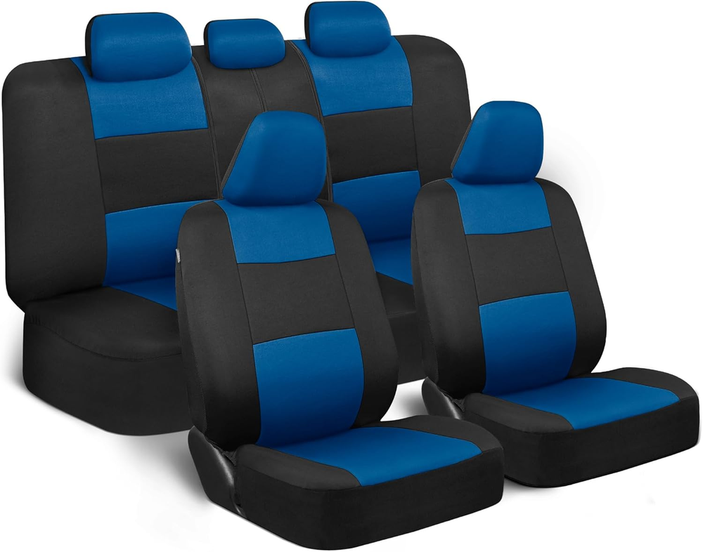 Polypro Car Seat Covers Full Set in Blue on Black – Front and Rear Split Bench S