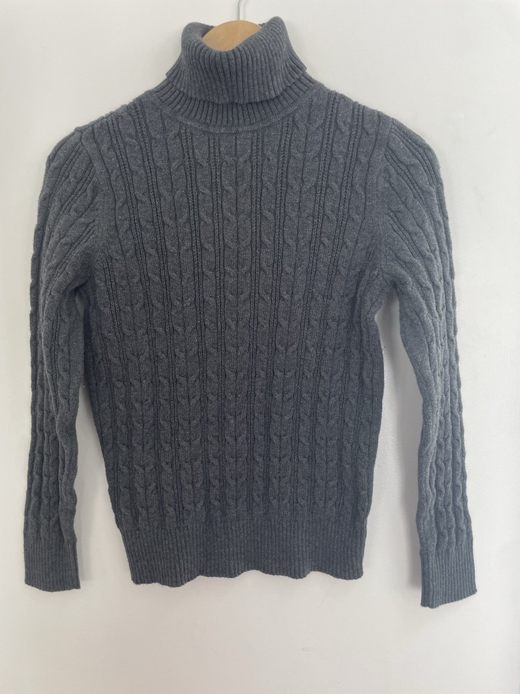 St. John's Bay Women's Solid Gray Turtleneck Long Sleeve Cable Knit Sweater M