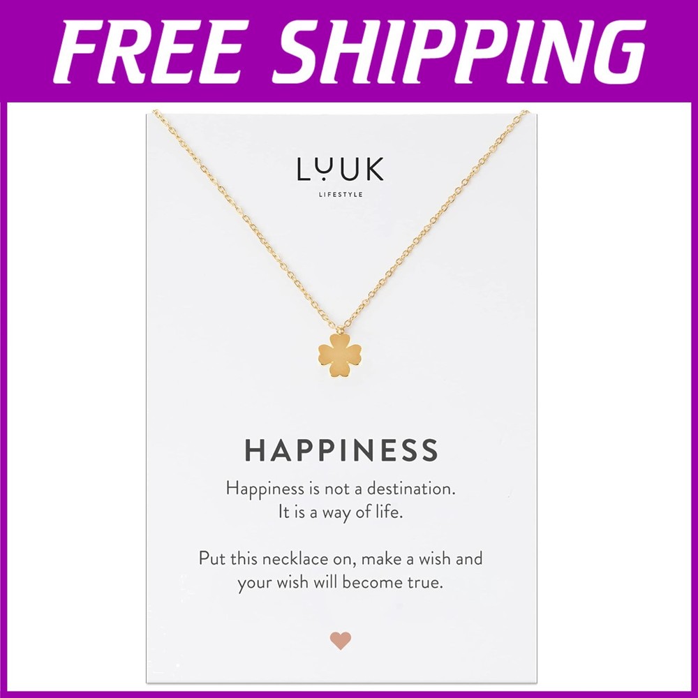 Gold Four-Leaf Clover Stainless Steel Necklace with Gift Card for Women  
