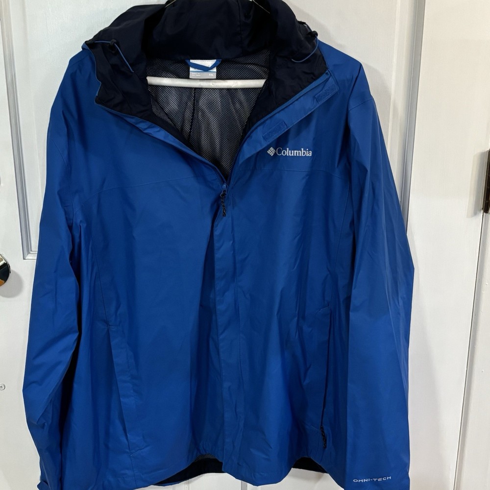 Columbia Watertight II Rain Jacket Mens 2XL Blue Omni-Tech Waterproof Hooded