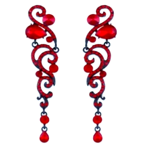 Red Earrings Long Crystal Rhinestone Dangle Drop Holiday Wedding Bridal Prom