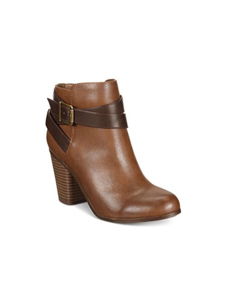 MATERIAL GIRL Womens Brown Strappy Melany Round Toe Block Heel Booties 11 M