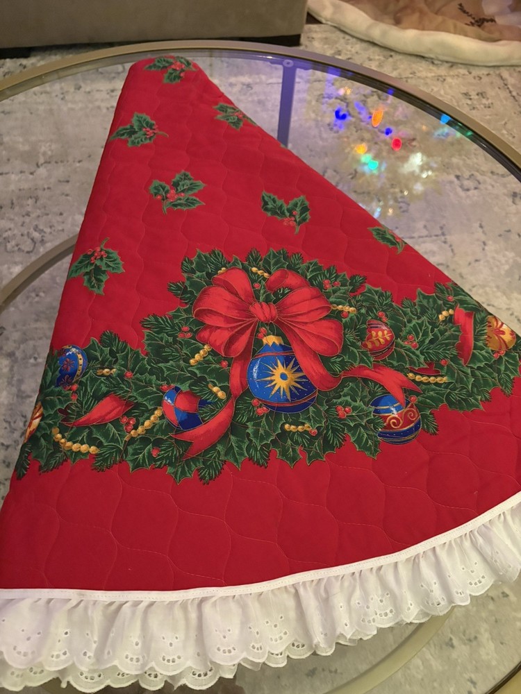 Handmade Vintage Holiday Country Rustic Mistletoe Christmas Tree Skirt 58in