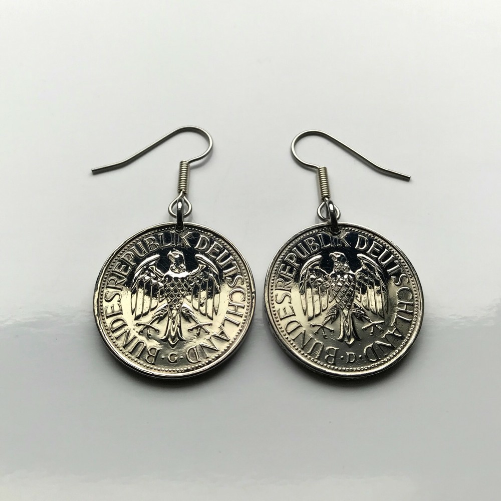 German Eagle Coin Earrings Berlin Munich Hamburg Frankfurt Silver e000419