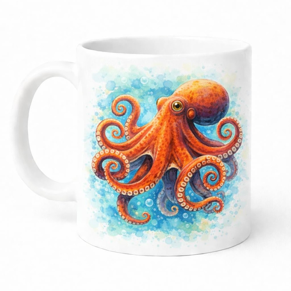 Brew Crew Gifts Octopus Watercolour Mug White Ceramic 11 Oz Dishwasher