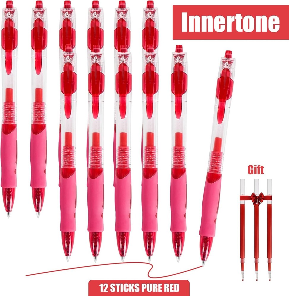 12 Pcs Red Gel Pens,Retractable Fine Point 0.7mm with 3 Refills,Red Pen.....