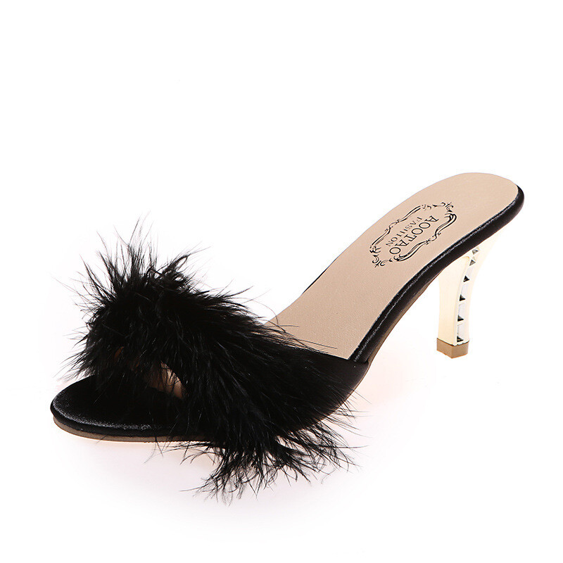 Furry Peep Toe Stiletto Heels Party Sandals for Women