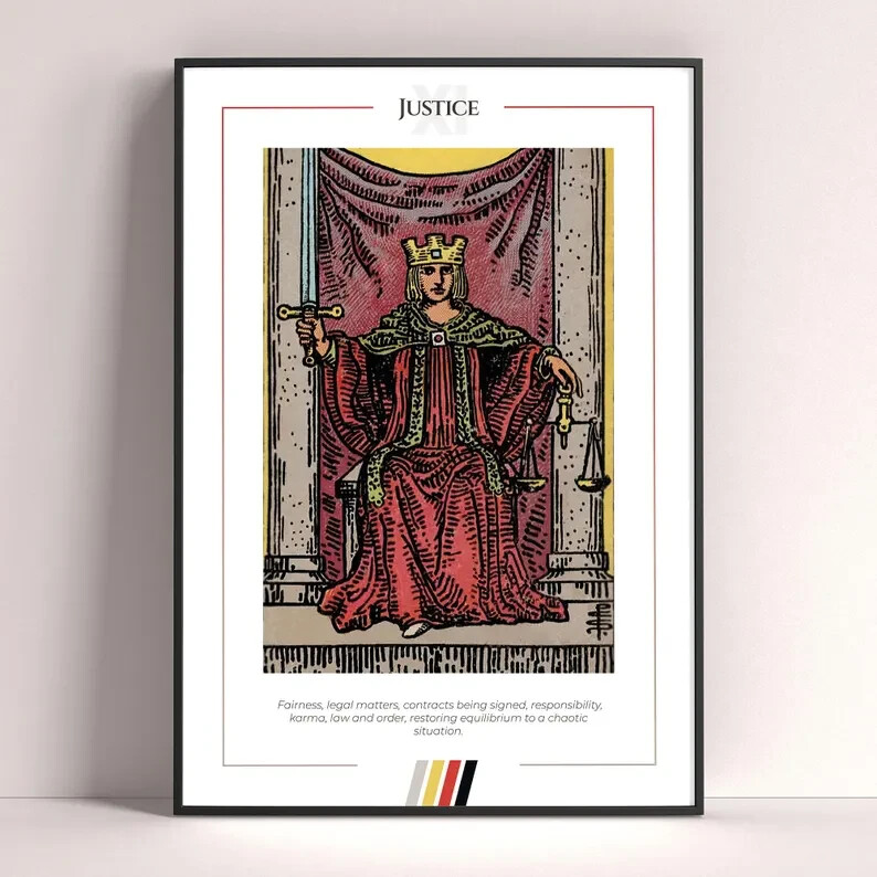 Justice Tarot Card Art Print - Digital Downloadable Poster