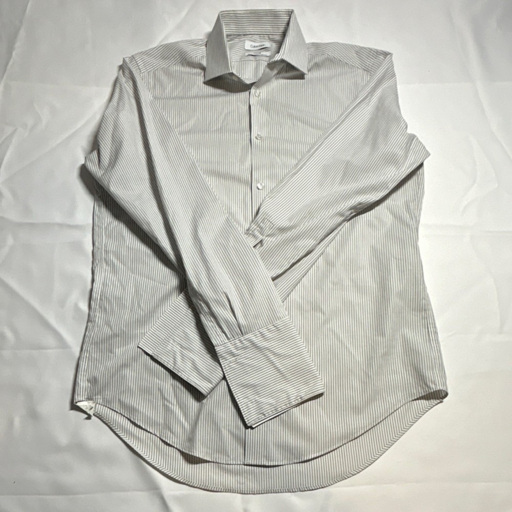 Calvin Klein Steel+ Slim Fit Gray Striped Stretch Dress Shirt 15.5 32/33