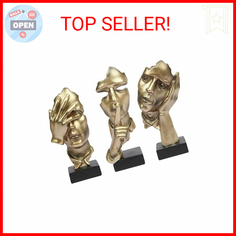 3 Pcs Thinker Statue, Silence is Gold Abstract Art Figurine, No Hear No See No S