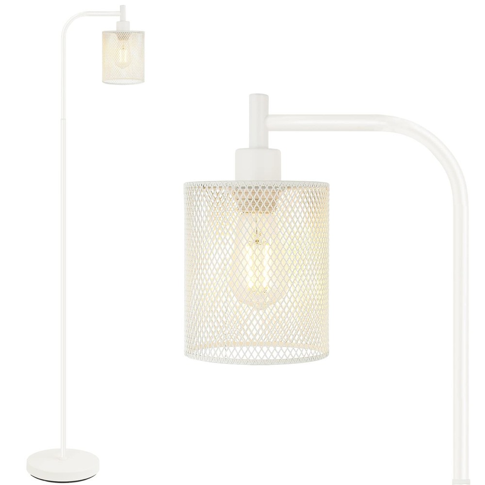 67-Inch White Industrial Floor Lamp with Iron Base - Modern Standing Light for Living Room