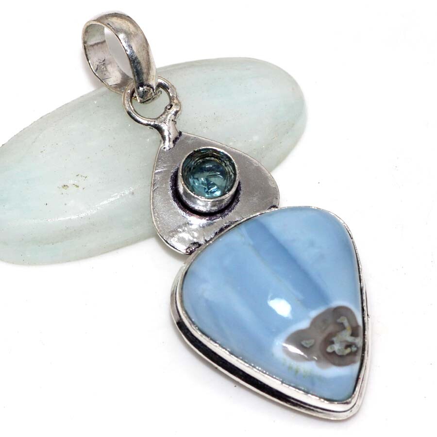Owhyee Blue Opal Peridot 925 Silver Plated Pendant 2.1