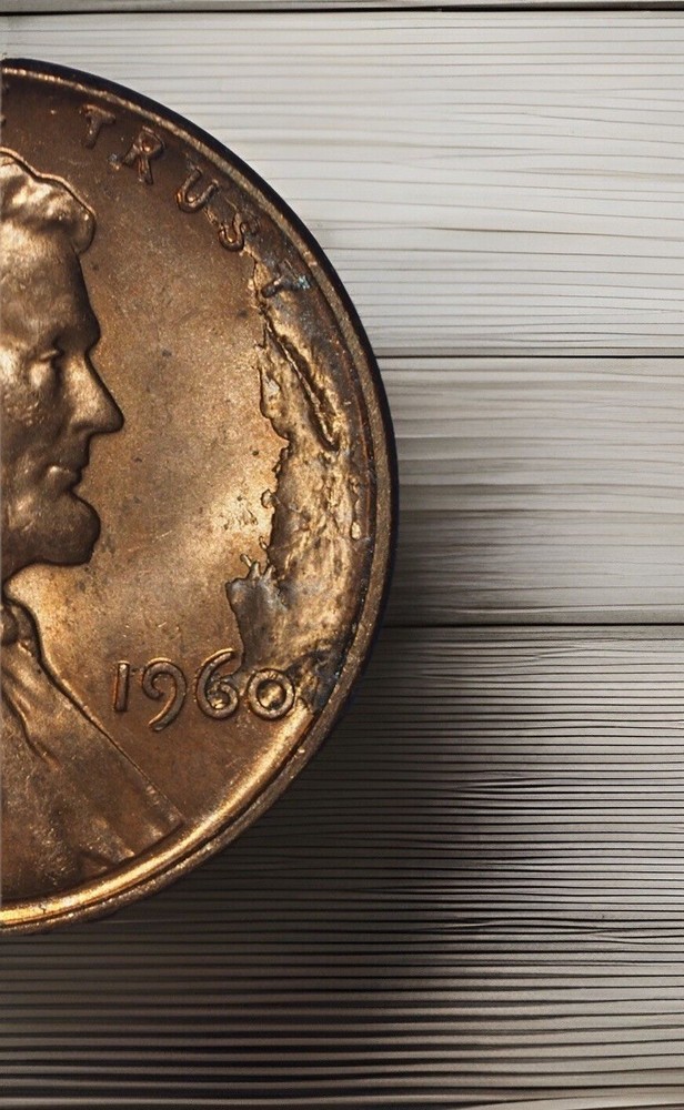 1960 Lincoln Memorial Penny BU Red with Obverse Lamination Error