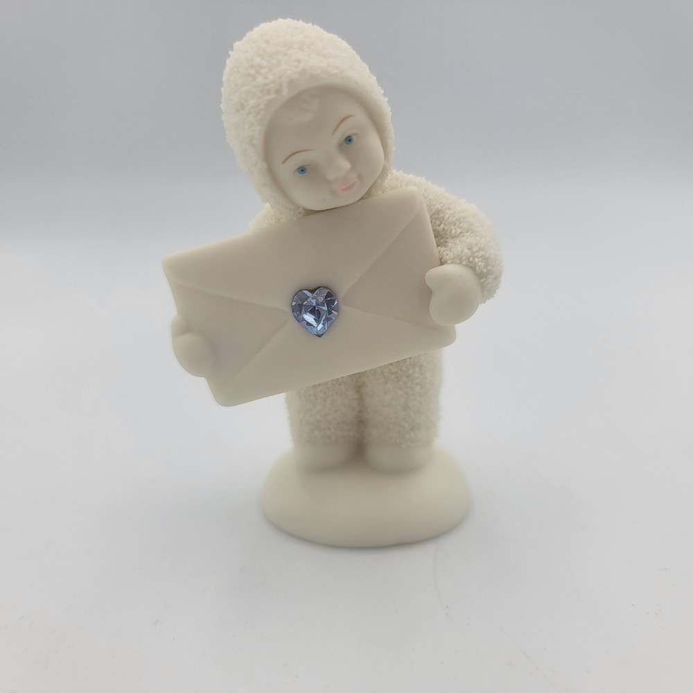 DEPT 56 SNOWBABIES Extra Special Delivery March Aquamarine Swarovski Crystal!!