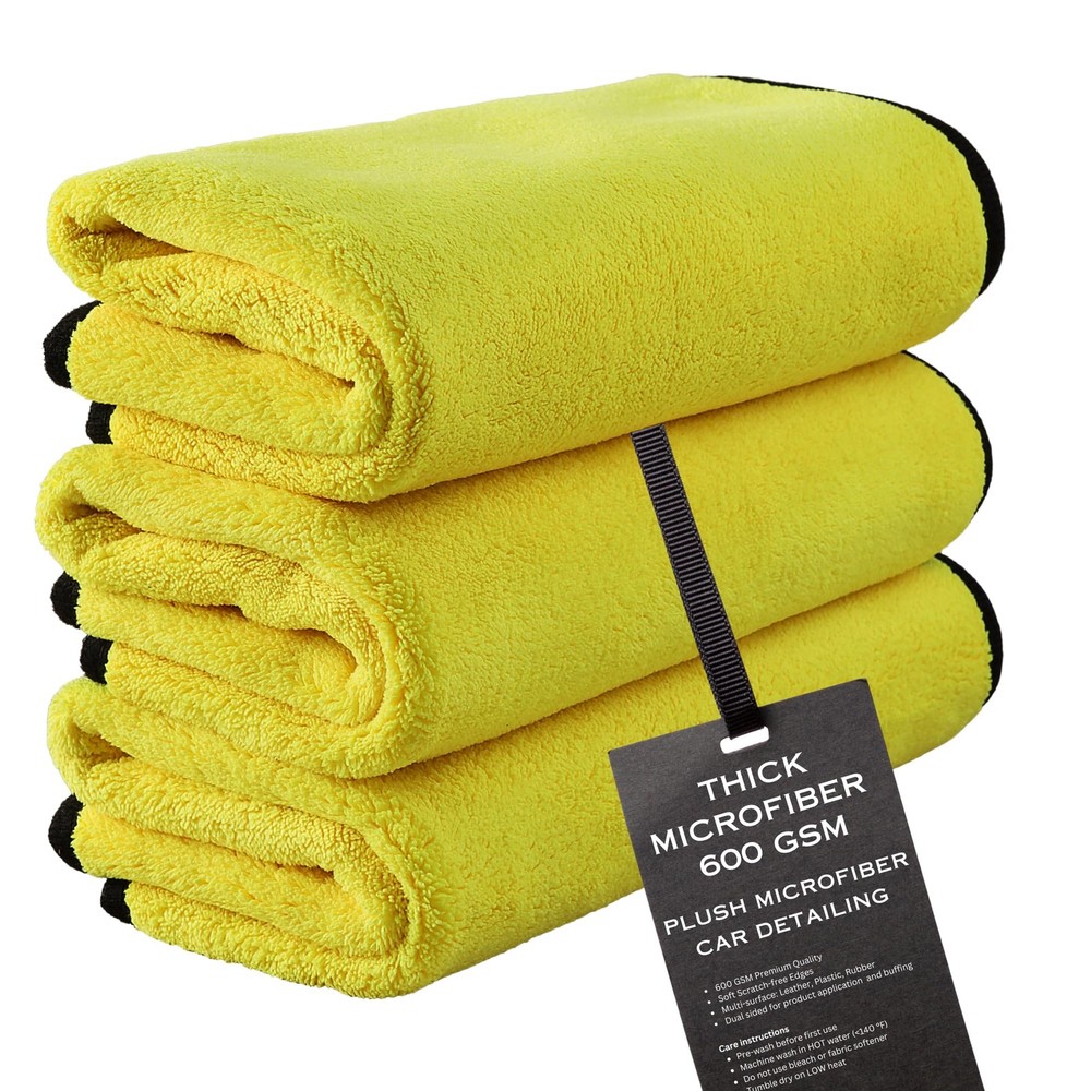Premium 16x16 Microfiber Car Towels 3-Pack - 600 GSM Ultra Soft & Absorbent