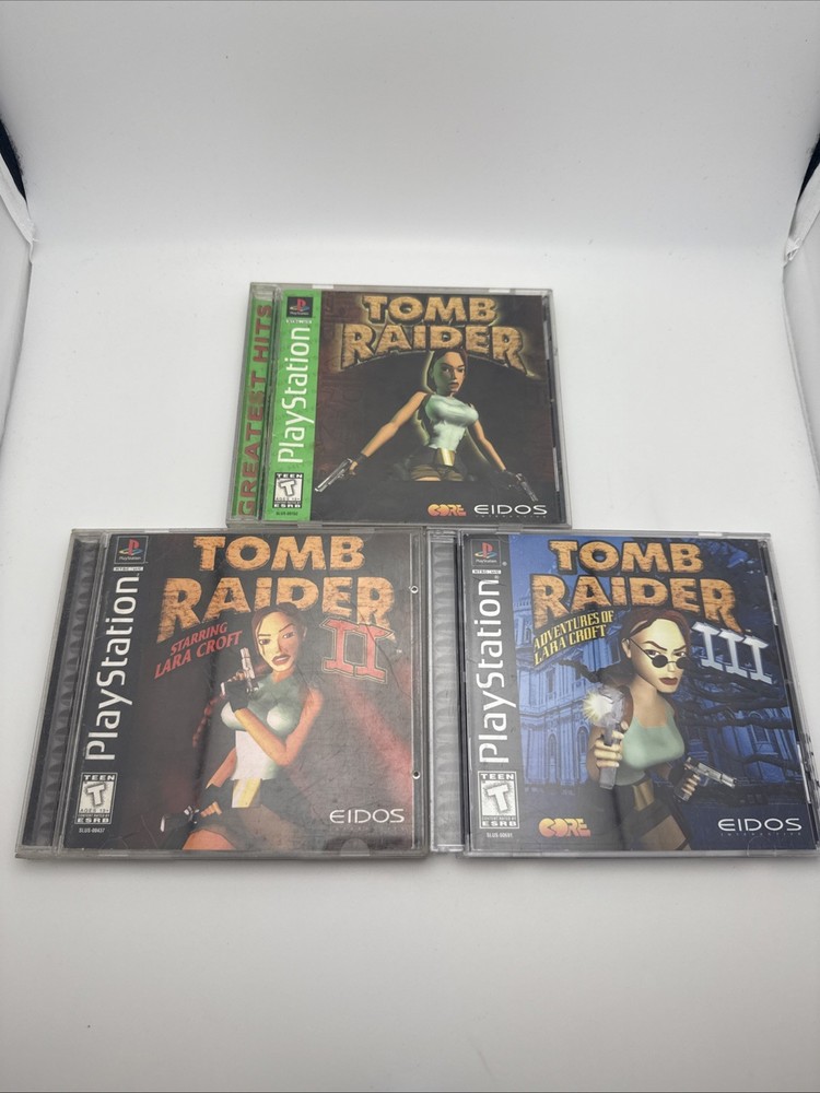Tomb Raider 1 2 3 PS1 PlayStation 1 Lot Of 3 Games Complete CIB Black Label