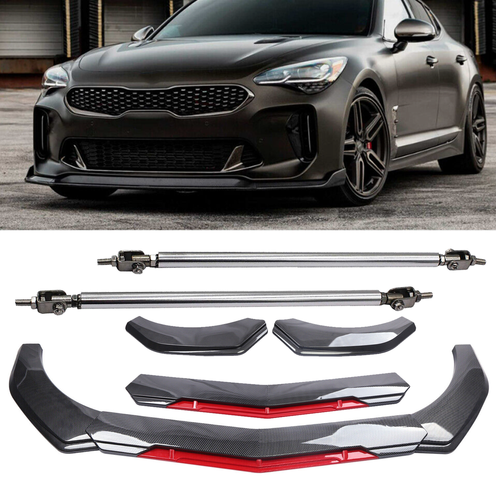 Kia Stinger Forte Carbon Fiber Front Bumper Lip Spoiler Splitter Strut Rod