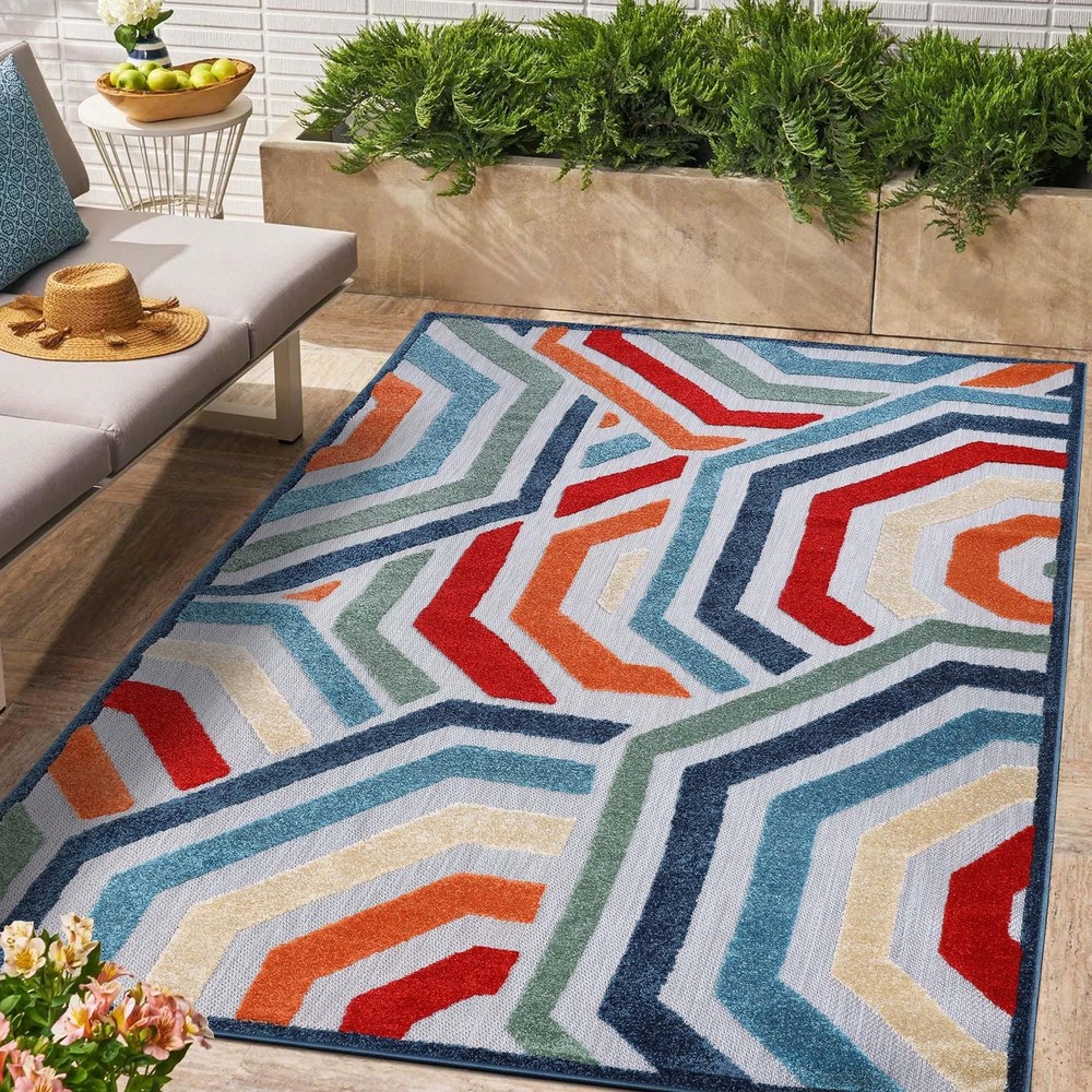 Superior Waimea Modern Geometric Coastal Indoor Outdoor Rug  