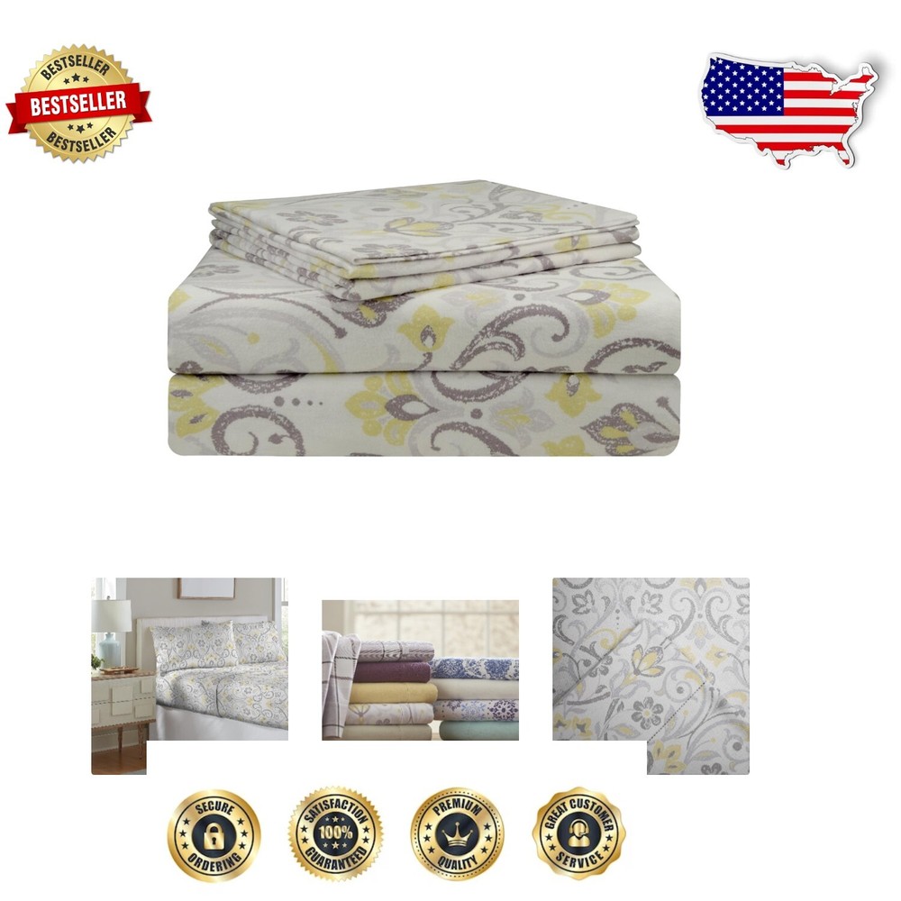 Soft 200 GSM Cotton Twin Flannel Sheet Set - Floral Design - Machine Washable