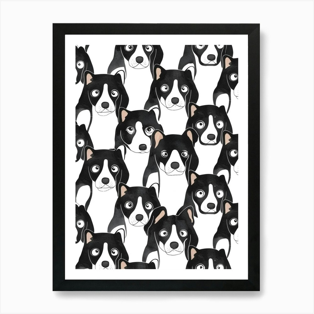 Black And White Dogs 4 Art Print Framed Wall Art Poster Canvas Print Picture