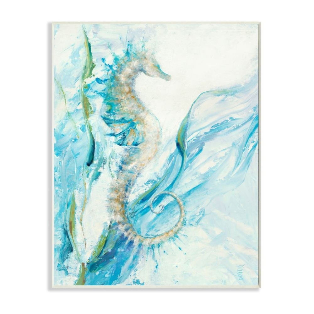Stupell Nautical Seahorse Blue Fluid Ocean Water Wood Wall