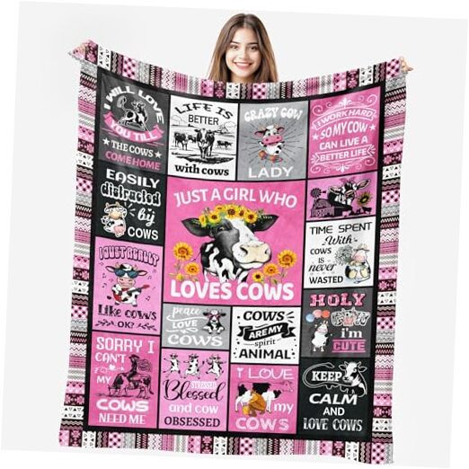 Cow Print Blanket, Cow Gifts for Women Girls, Cow Gifts, Ultra Soft Flannel