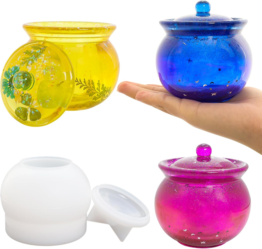 Fumwase Jar Silicone Molds Resin Jar Mold with Lid Epoxy Resin Molds Silicone Mo