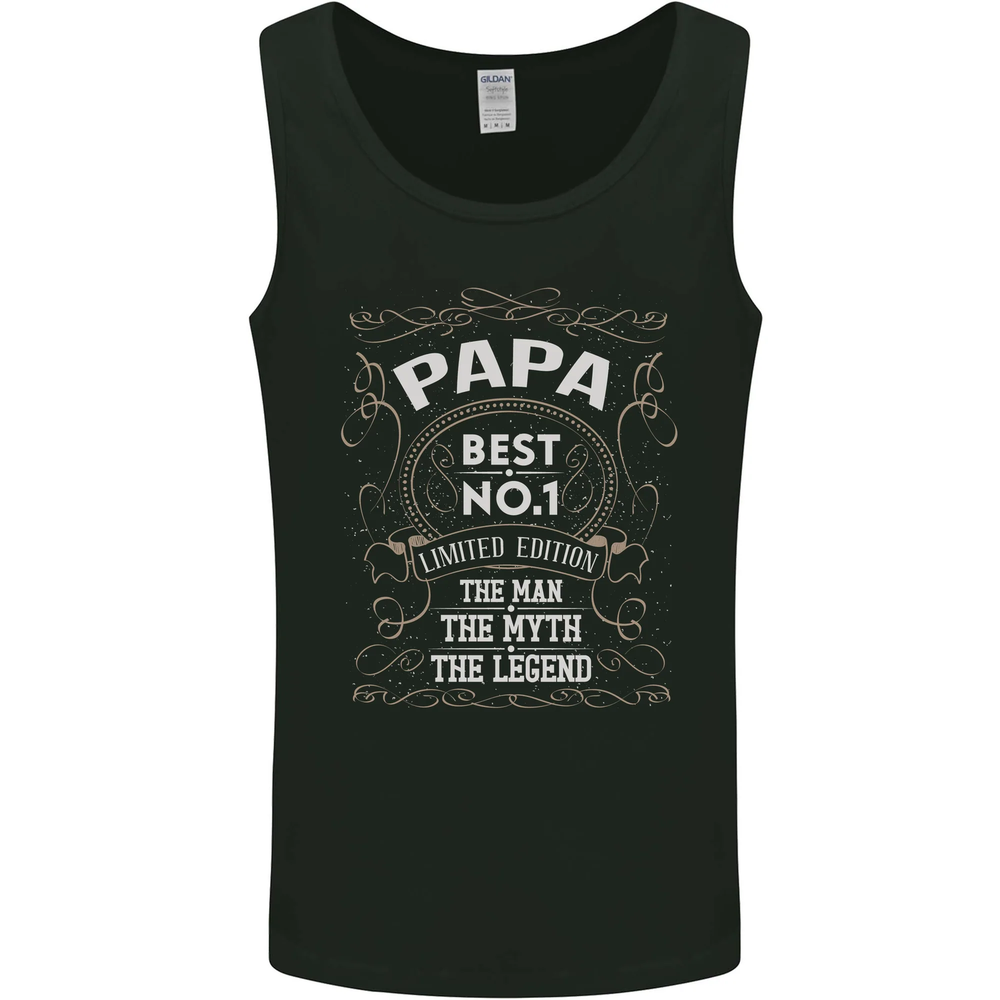 Fathers Day No 1 Papa Man Myth Legend Mens Vest Tank Top
